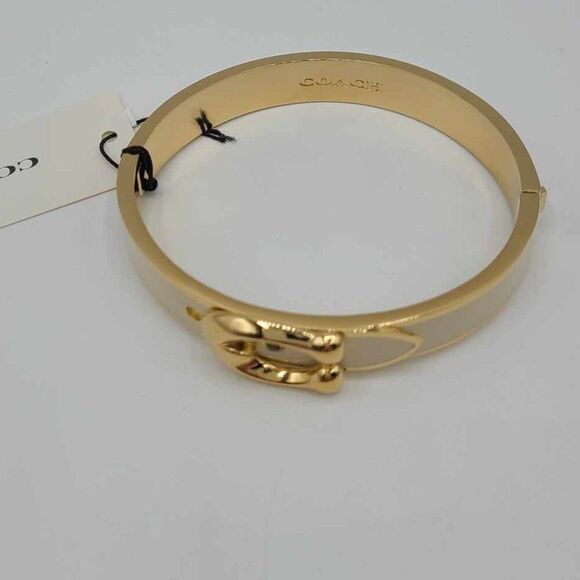 Coach Buckle Gold White Enamel Hinge Bangle Bracelet NWT!  NEW! - Picture 9 of 10